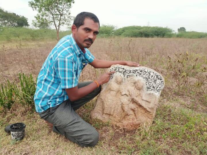 Madurai 16th century Middle Stone sculpture with Tamil characters discovered in Madurai TNN மதுரையில் கி.பி 16 ம் நூற்றாண்டை சேர்ந்த தமிழ் எழுத்துக்களுடன் நடுகல் சிற்பம் கண்டுபிடிப்பு