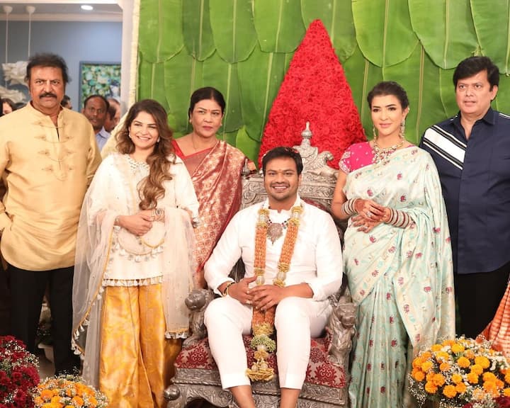 ఈ వేడుకలో కూడా మంచు విష్ణు కనిపించలేదు. మంచు విష్ణు భార్య విరానికా, మంచు మోహన్ బాబు దంపతులు, మంచు లక్ష్మీ దంపతులు ఉన్నారు. -Image Credit: Manchu manoj/Instagram