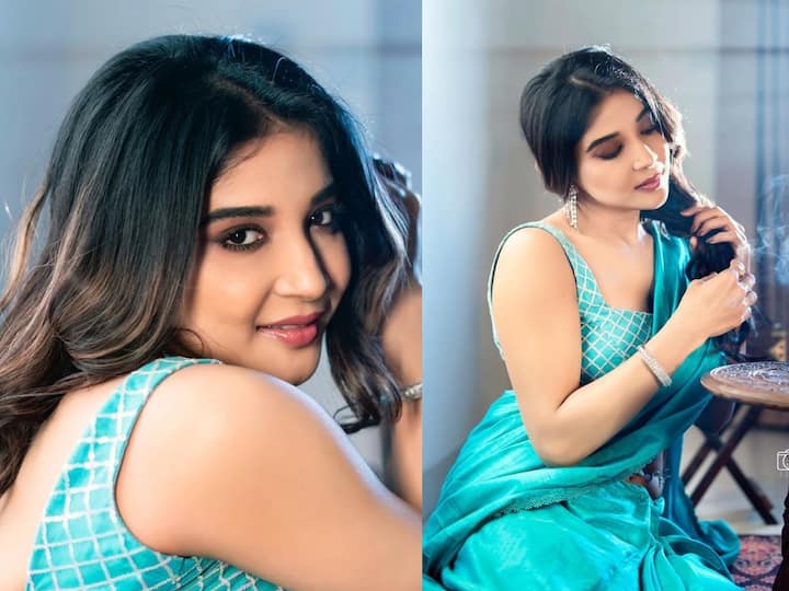 Sakshi Agarwal Photos : நீல வண்ண சேலையில் உடுத்தி போட்டோஷூட் செய்த பிக்பாஸ் புகழ் சாக்ஷி.