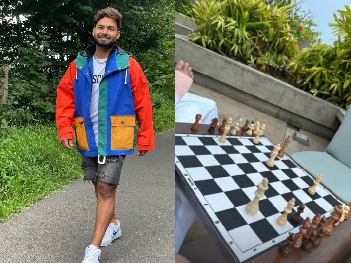 rishabh pant post a photo playing chess and ask Fans to guess who he is playing with him Rishabh Pant: तूफान के बीच में चेस खेल रहे ऋषभ पंत, सोशल मीडिया पर फोटो पोस्ट कर पूछा फैंस से यह सवाल