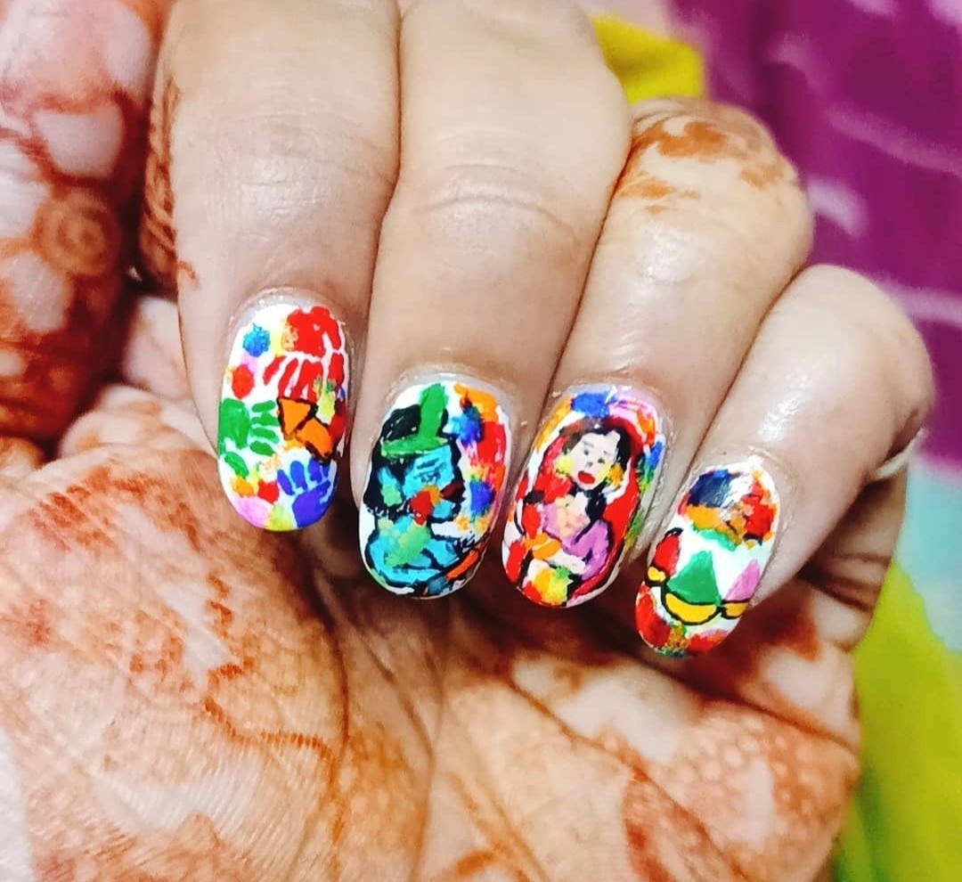 NailArt , #Holi, #Nails, #Colors, #Love, #MulticolorNailArt, #DIYNailArt | Nail  art designs, Spring nail art, Finger nail art