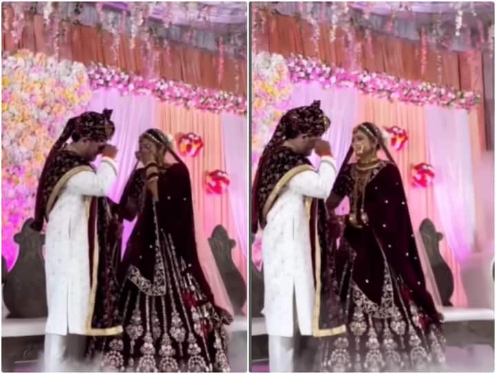 Bride Groom Crying In Wedding video goes viral  Video: जयमाला की स्टेज पर इमोशनल हो कर रोने लगे दूल्हा-दुल्हन, वायरल हो रही वीडियो