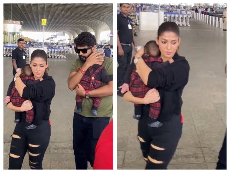 Nayanthara Vignesh Shivan Spoted at Mumbai airport Carrying Their Baby Boys Nayanthara Kids: இரட்டை குழந்தைகளுடன் முதன்முறையாக வெளியே வந்த நயன்தாரா..! இணையத்தை கலக்கும் கியூட் வீடியோ...!
