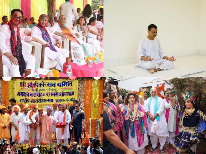 UP Chief Minister Yogi Adityanath reached his constituency to celebrate Holi while Delhi CM Arvind Kejriwal skipped the festivities in wake of the arrests of Manish Sisodia and Satyendar Jain