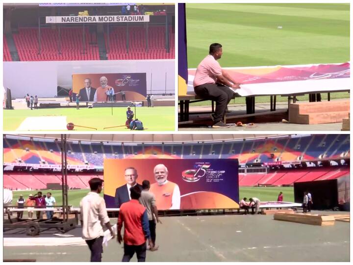 Preparations are underway at Narendra Modi Stadium ahead of the fourth test match of the Border Gavaskar Trophy that will be watched by PM Modi and his Australian counterpart Anthony Albanese.