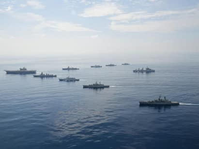 Indian Navy’s major operational-level exercise TROPEX 2023, conducted across the Indian Ocean Region for over four months from Nov 2022-Mar 2023, culminated this week in Arabian Sea. (Image Source: Twitter | @ANI)