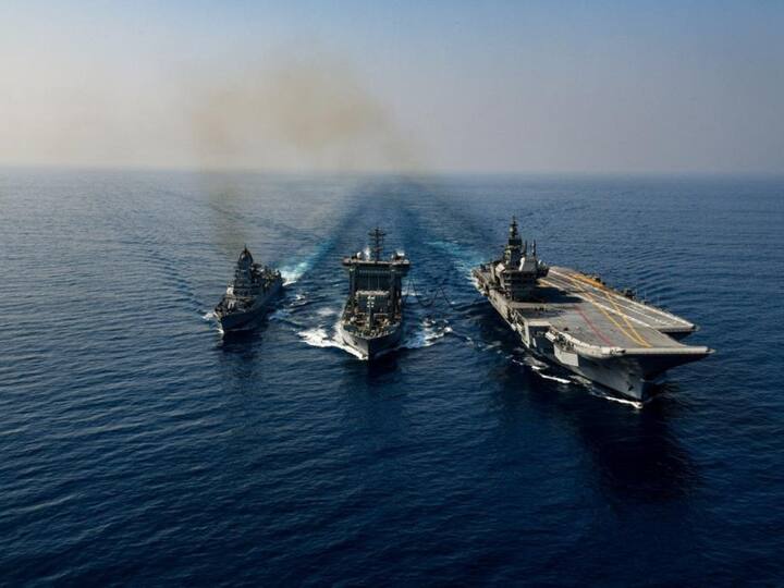 The culmination of TROPEX 23 brings to an end an intense operational phase for the Indian Navy that commenced in Nov 2022. As part of the final joint phase, Union Defence Minister Rajnath Singh spent a day at sea onboard the newly commissioned Indigenous Aircraft Carrier Vikrant on March 6. He reviewed the Indian Navy’s operational preparedness and material readiness. (Image Source: Twitter | @ANI)