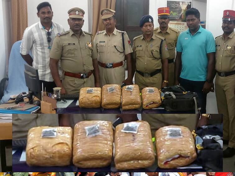 Smuggling of ganja by train from Odisha to Puducherry  8½ kg of ganja seized TNN ஒடிசாவில்  இருந்து புதுச்சேரிக்கு ரயில் மூலம் கஞ்சா கடத்தல் - 8½ கிலோ கஞ்சா பறிமுதல்