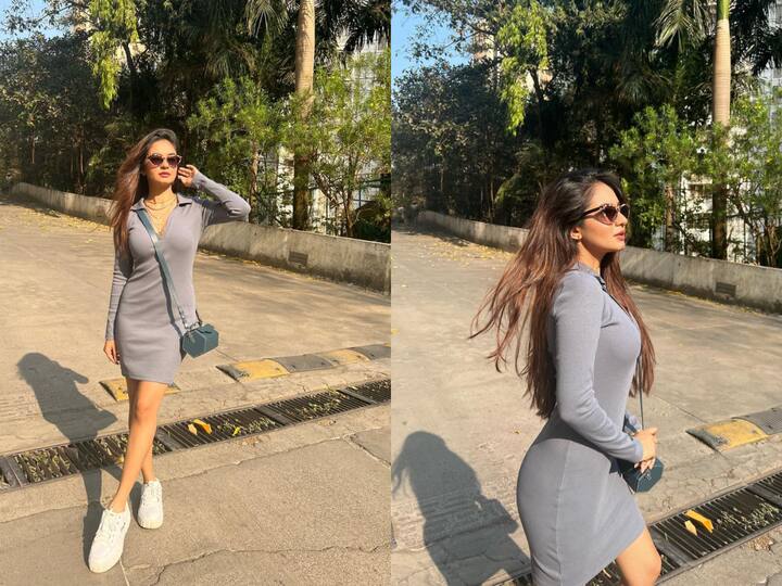 Anushka Sen shared pictures of herself in a grey dress on her official social media handle. Anushka's pictures seem to be taken from a vacation. Check out pics