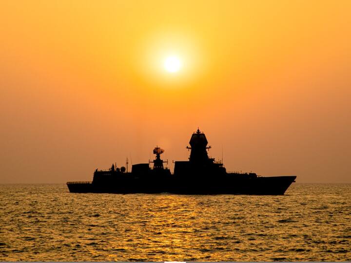 While addressing the Fleets, Rajnath Singh lauded the operational preparedness of the Indian Navy and emphasised that the country looks up to the Navy to ensure that the economic lifelines and military capabilities of our adversaries are disrupted to the extent where their warfighting endeavours can no longer be sustained. (Image Source: Twitter | @ANI)