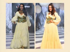 Neha Dhupia Walks The Ramp As The Show Stopper For INIFD Launchpad At The Lakme Fashion Week. See Pics