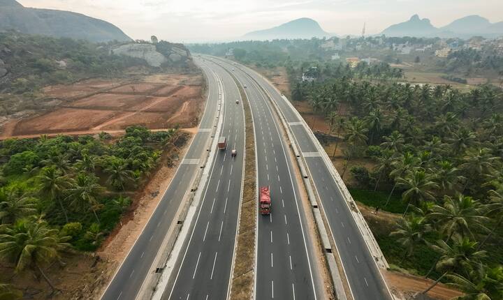 The Rs 9000 crore highway has been built as a six-lane section with two-lane service roads on either side, making it a 10-lane corridor. (Source: PTI)