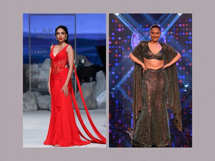 Lakme Fashion Week 2023 is abuzz with new-age creations of big Indian brands. Sonakshi Sinha, Sanya Malhotra, and Sobhita Dhulipala walked the ramp on Day 2 among many others.