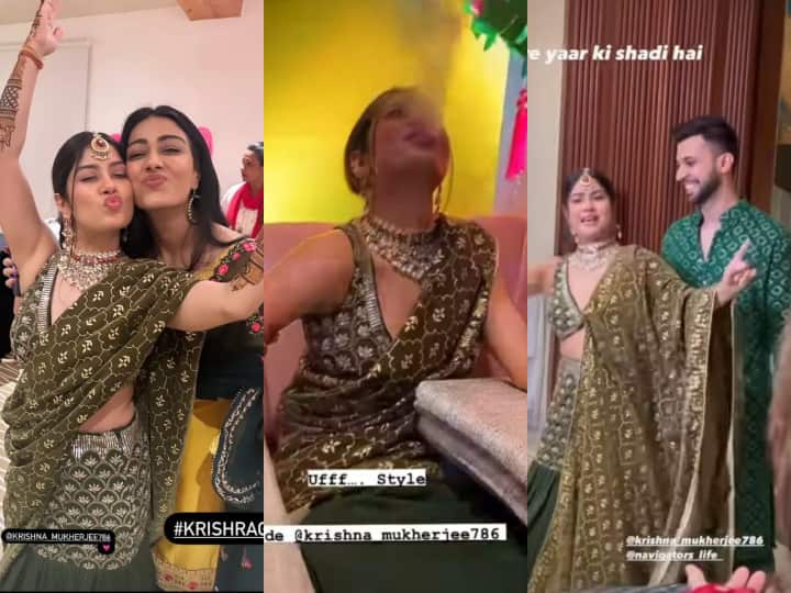 Tv Actress Krishna Mukherjee and Chirag Batliwalla Mehndi night Photos And Video going Viral On Internet Aly Goni Anita Hassanandani Krishna Mukherjee की मेहंदी नाइट में स्टार्स की मस्ती, मंगेतर संग एक्ट्रेस ने एंजॉय की पूल पार्टी, जमकर नाचीं