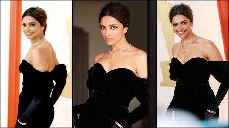 Deepika Padukone: Actress Deepika Padukone channels elegance in a Louis Vuitton gown and Cartier Jewellery at the 2023 Oscars Deepika Padukone: কাঁধ খোলা কালো গাউন, নতুন ট্যাটু, হিরে-পোখরাজের গয়না, কী ছিল দীপিকার অস্কার-সাজের বিশেষত্ব?