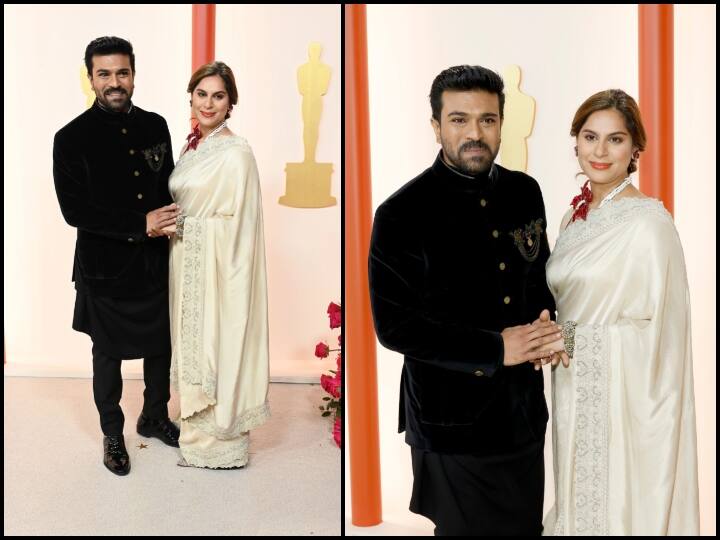 Ram Charan-Upasana At Oscar Awards 2023: साउथ के सुपरस्टार राम चरण ‘95वें एकेडमी अवॉर्ड्स’ में अपनी वाइफ उपासना कामिनेनी के साथ पहुंचे. उनकी तस्वीरें सोशल मीडिया पर वायरल हो रही हैं.