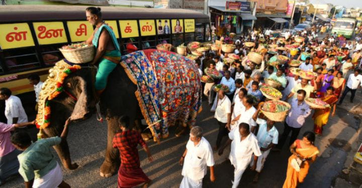 சமயபுரம் மாரியம்மன் கோவில் பூச்சொரிதல் விழா   - குவிந்த பக்தர்கள்