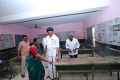IN PICS: TN Minister Anbil Mahesh Inspects Examination Centre As Class 11 Exam Begins