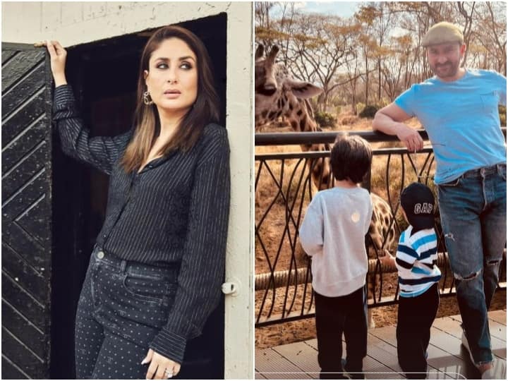 Kareena Kapoor shared family pictures of Africa vacation with Taimur  Jeh and Saif Ali Khan करीना कपूर ने शेयर कीं अफ्रीका वेकेशन की तस्वीरें, जिराफ के साथ खेलते दिखे तैमूर और जेह