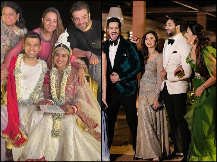 Krishna Mukherjee Wedding Pics: टीवी एक्ट्रेस कृष्णा मुखर्जी ने अपने लविंग बॉयफ्रेंड चिराग बाटलीवाला के साथ शादी कर ली है. उनकी शादी में उनके दोस्तों ने खूब रंग जमाया, जिसकी तस्वीरें सामने आई हैं.