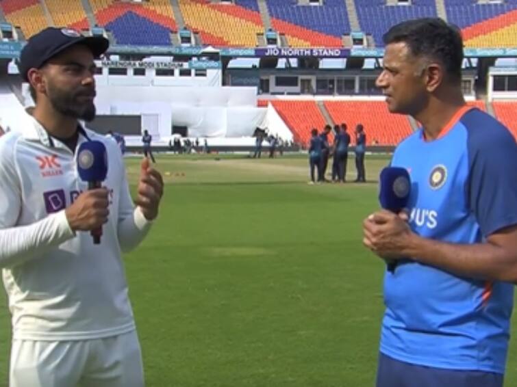 IND vs AUS Virat and Rahul Dravid interview see video Virat and Rahul Dravid : द्रविडच्या प्रश्नांना 'विराट'उत्तरं; रेकॉर्डब्रेक खेळीनंतर कोहलीची हटके मुलाखत