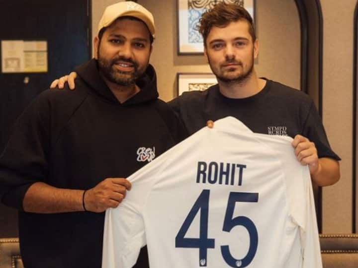 Rohit Sharma Martin Garrix: टीम इंडिया के कप्तान रोहित शर्मा ने हाल ही में मशहूर डीजे मार्टिन गैरिक्स से मुलाकात की. रोहित ने उन्हें टेस्ट जर्सी गिफ्ट की है.
