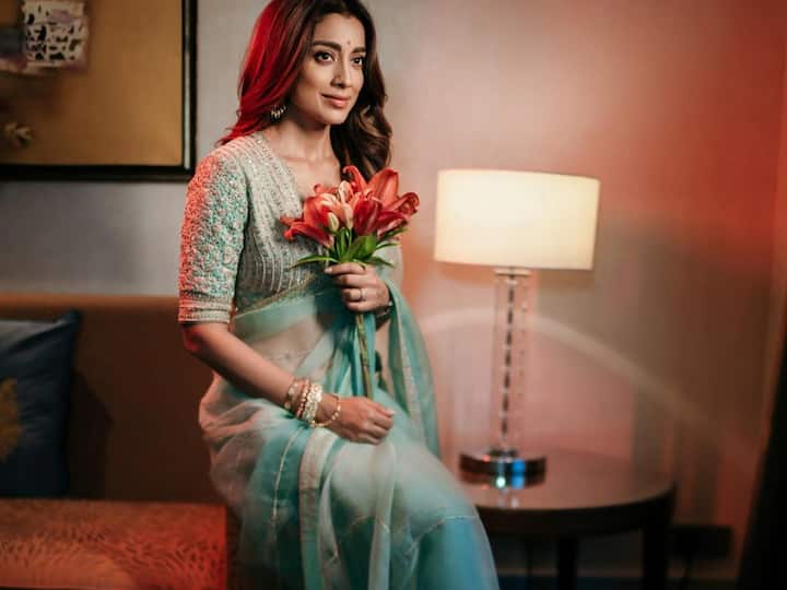 Shriya Saran shared pictures of herself in a mint green saree looking elegant as ever; Check out