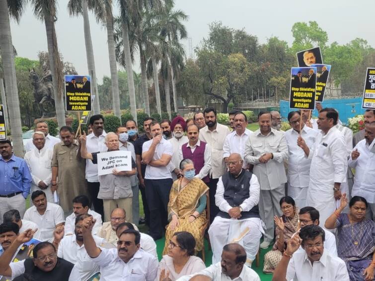 Sonia Rahul Gandhi Join Opposition Protest Outside Parliament Demanding JPC Probe Into Adani Row Sonia, Rahul Gandhi Join Oppn Protest Outside Parliament, Demand JPC Probe Into Adani Row