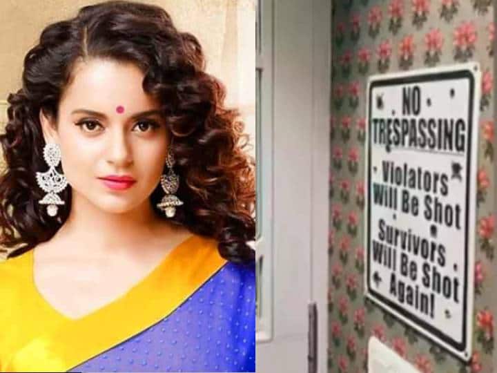 warning board inside Kangana Ranaut home trespassers will be shot Kangana Ranaut : “வீட்டில் நுழைபவர்கள் சுடப்படுவீர்கள்” .. கங்கனா வீட்டில் மாட்டப்பட்டுள்ள அறிவிப்பு பலகையால் அதிர்ச்சி..!