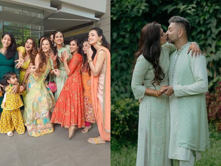 Dalljiet Kaur gave a special performance with her bridesmaids at the sangeet ceremony.