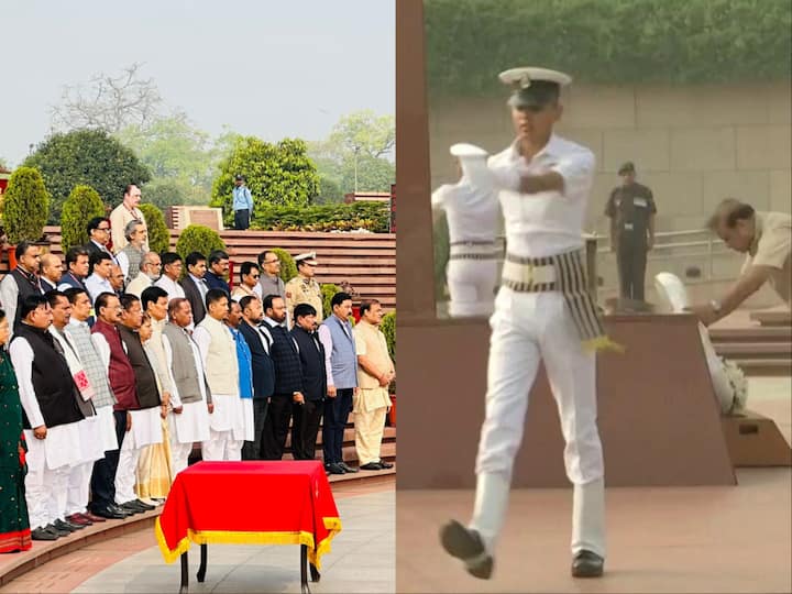 Assam CM Himanta Sarma and Governor Kataria visited the National War Memorial in Delhi. They also paid homage to the soldiers who sacrificed their lives. (Twitter/ANI/@Himanta Biswa Sarma)