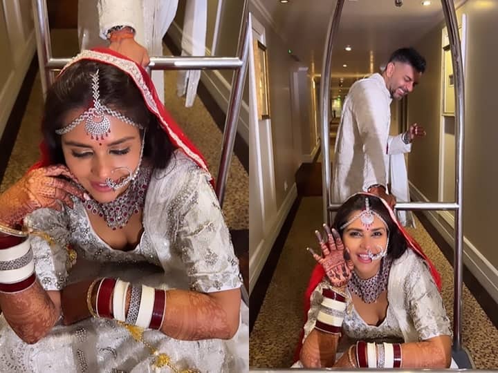 Dalljiet Kaur Shared First Selfie From Honeymoon With Husband Nikhil Patel Receive His Dulhan On Luggage Trolley Watch Video Here