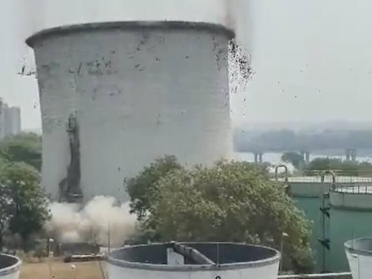 Gujarat 85-Metre-Tall Cooling Tower Of Utran Power Station Demolished In Surat Watch Video Gujarat: 85-Metre-Tall Cooling Tower Demolished In Surat. WATCH