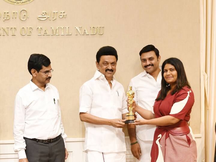 Tamil Nadu CM MK Stalin felicitated Oscar-winning 'The Elephant Whisperers' Documentary director Kartiki Gonslaves at the Secretariat on Tuesday