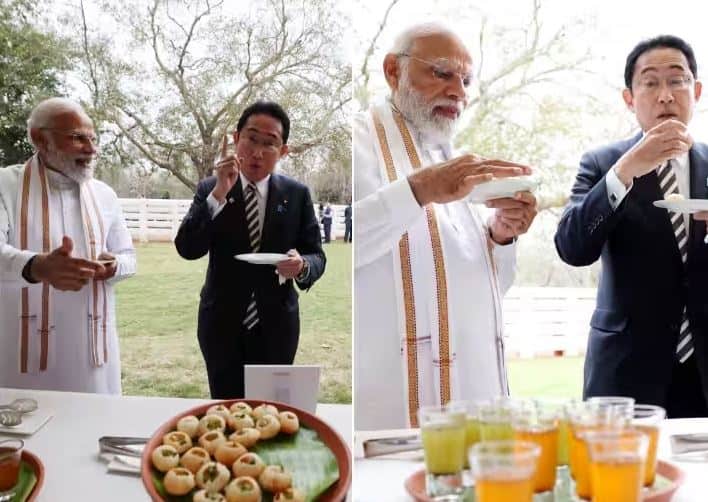Japanese PM enjoyed Golgappa with PM Modi video goes viral Video Video: ਜਾਪਾਨ ਦੇ ਪ੍ਰਧਾਨ ਮੰਤਰੀ ਖਾ ਰਹੇ ਸਨ ਇੱਕ ਤੋਂ ਬਾਅਦ ਇੱਕ ਗੋਲਗੱਪੇ, ਵੀਡੀਓ ਸੋਸ਼ਲ ਮੀਡੀਆ 'ਤੇ ਹੋਈ ਵਾਇਰਲ  