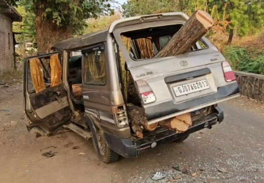 Car loaded with firewood collides with tree on Pavagadh road, two killed Panchmahal: પાવાગઢ રોડ પર લાકડા ભરેલી કાર ઝાડ સાથે અથડાઈ, બેનાં મોત