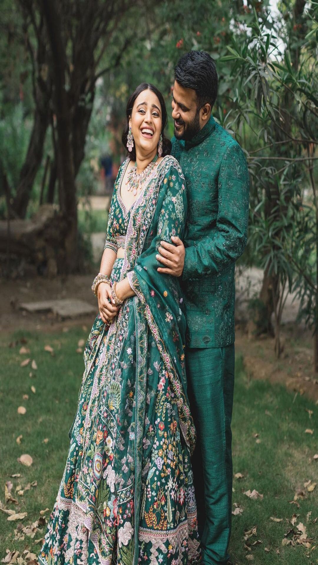 Peach and Dust Green Lehenga - Priti Sahni