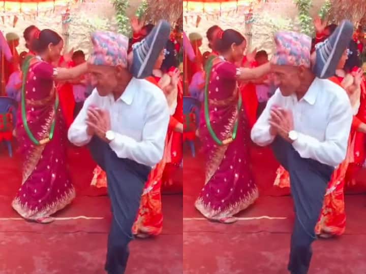Nepali Man dancing doing Yoga poses in wedding funny viral video Video: पैर को कंधे पर टिकाकर मटकने लगे नेपाली चचा, ऐसा तूफानी डांस देख हंसी छूट जाएगी
