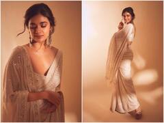 Keerthy Suresh - Dasara Promotions : 'దసరా' కోసం స్లీవ్‌లెస్ బ్లౌజ్ వేసి శారీ కట్టిన కీర్తి సురేష్