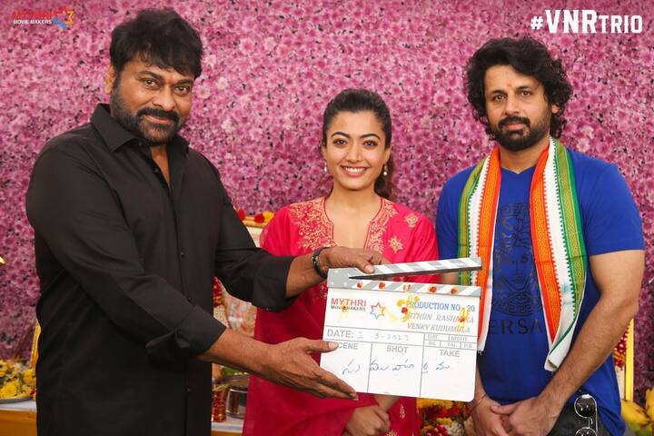 பூஜையில் நடிகர் சிரஞ்சீவி முதல் க்ளாப் செய்து படப்பிடிப்பை தொடங்கி வைத்தார்.