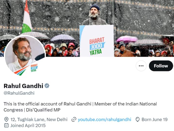 Disqualified MP Expelled From Lok Sabha, Congress Leader Rahul Gandhi Changes Twitter Bio Expelled From Lok Sabha, Congress Leader Rahul Gandhi Changes Twitter Bio