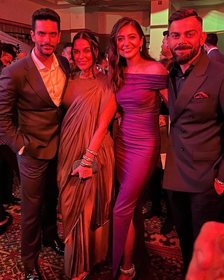 Neha and Angad also posed for pictures with Anushka Sharma and Virat Kohli