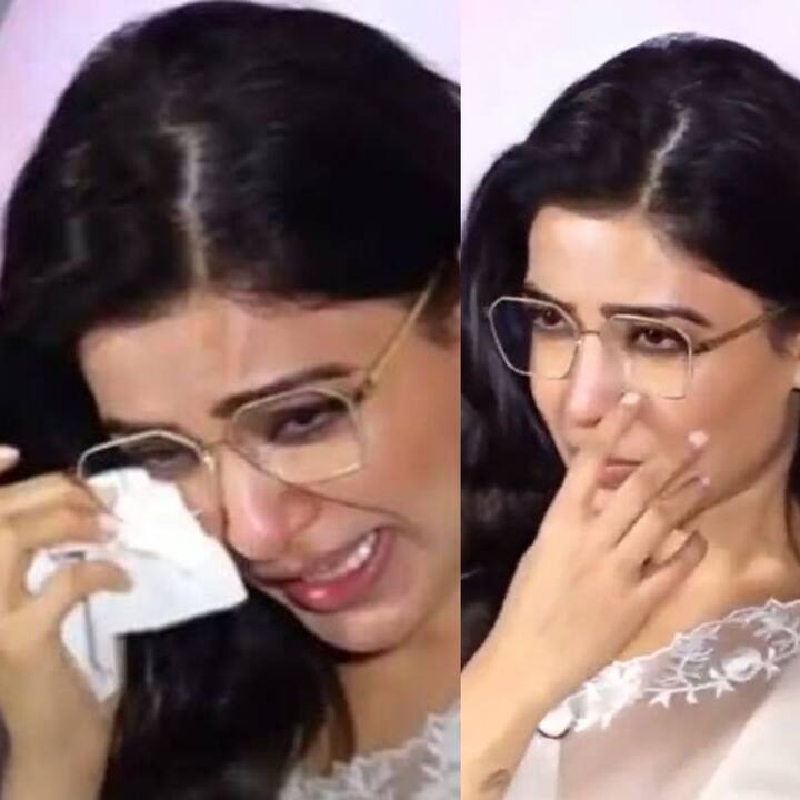 சில வாரங்களுக்கு முன்பு சாகுந்தலம் படத்தின் ட்ரைலர் வெளியீட்டு விழா நடைப்பெற்றது. இதில், மேடையிலேயே சமந்தா கண்கலங்கினார்