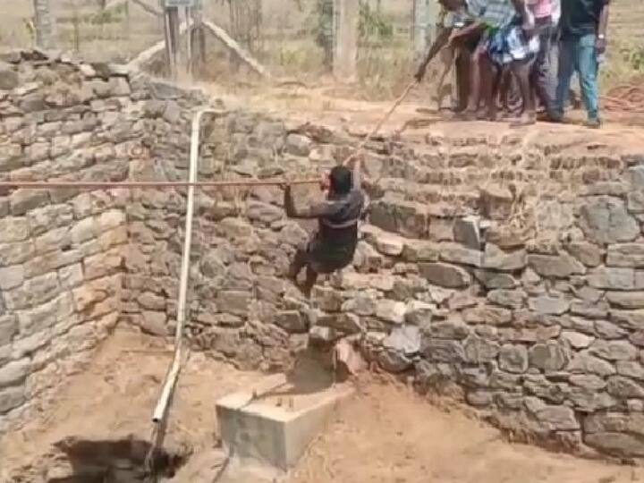 Karur news Workers trapped in a well while drilling a well near Karur TNN கரூர் அருகே தூர்வாரும் போது கிணற்றில் சிக்கிக் கொண்ட பணியாளர்கள்