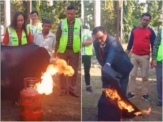 Video: सिलेंडर गैस लीक में फायर कंट्रोल सिखा रही थी टीम... तभी कुछ ऐसा हुआ कि डर गए लोग! देखें वीडियो