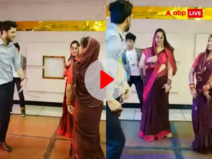 Devar Bhabhi Dance Video two bhabhi dance with one devar on hariyanvi song goes viral Video: दो-दो भाभियों पर अकेला भारी पड़ा देवर, डांस देख लोग बोले- 'आज शामत आई है'