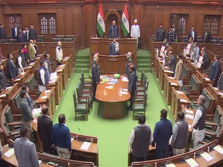 AAP MLAs Take Jibe At L-G Over DU IP College Incident 4 BJP MLAs Marshalled Out Of Assembly Women Security DCW AAP MLAs Hit Out At Delhi L-G over IP College Incident; 4 BJP MLAs Marshalled Out Of House