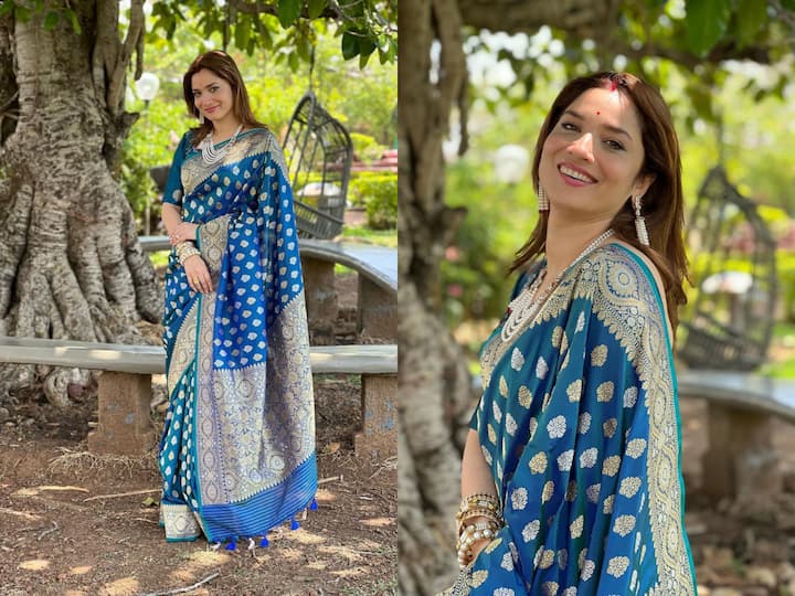 Ankita Lokhande treated her fans to pictures of herself in a blue silk saree. Check out