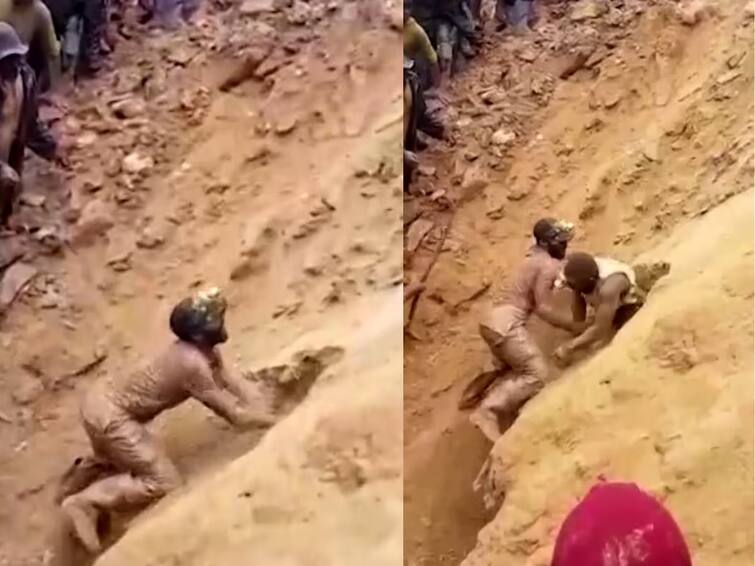Trapped miners in east Congo tumble out of rubble intact in viral video ભારે વરસાદ બાદ સોનાની ખાણ ધરાશાયી, ફસાયેલા મજૂરો આશ્ચર્યજનક રીતે આવ્યા બહાર, જુઓ વીડિયો