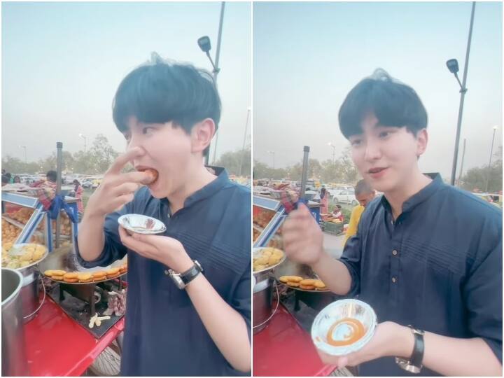 Korean boy ate Pani Puri at a roadside cart in Street style Video: सड़क किनारे ठेले पर कोरियन लड़के ने खाए गोलगप्पे, फिर जो रिएक्शन दिया वो वायरल हो गया...
